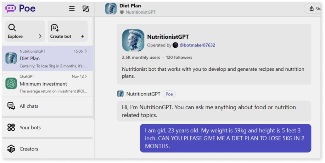 Chat with NutritionistGPT