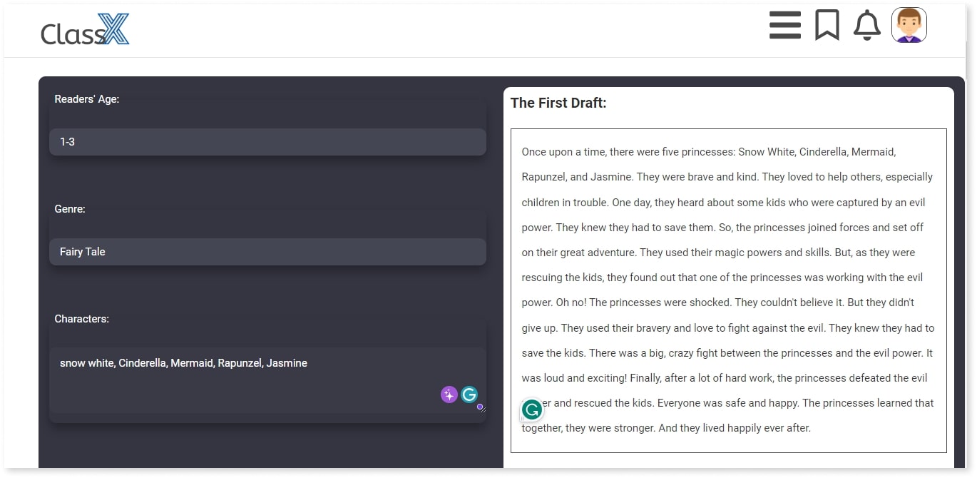 Class X AI story generator 