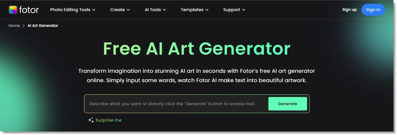 Fotor AI image generator 