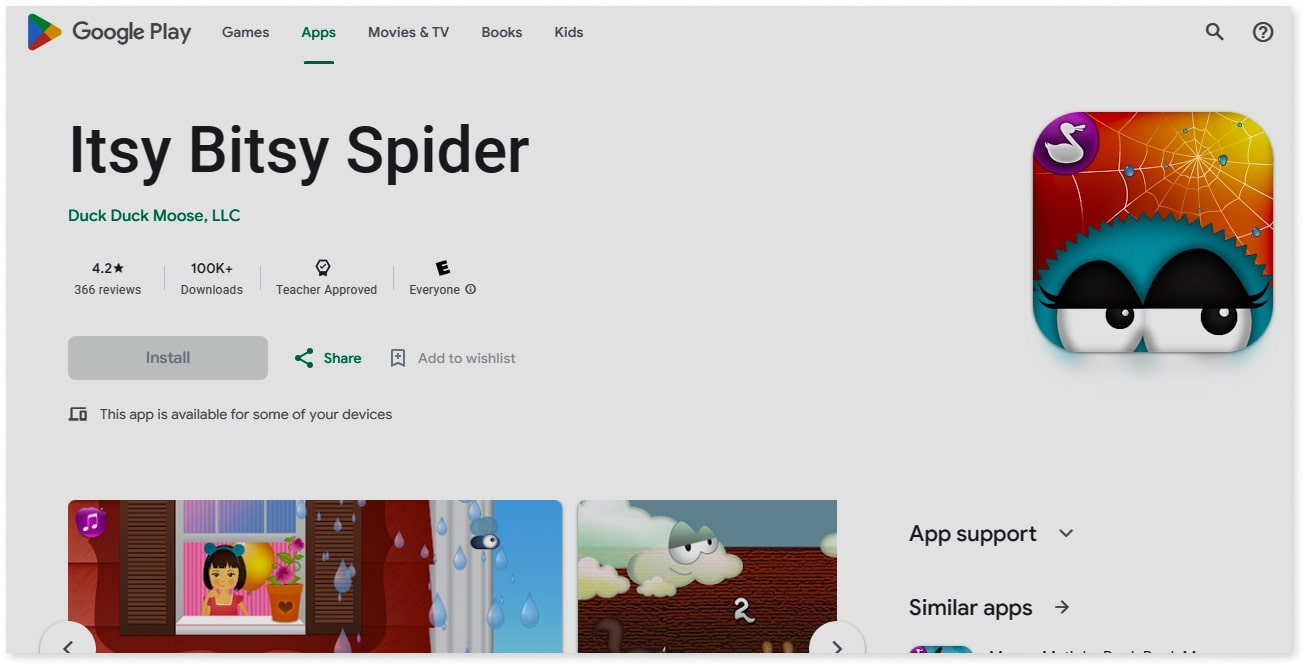 Itsy bitsy spider free preschool app