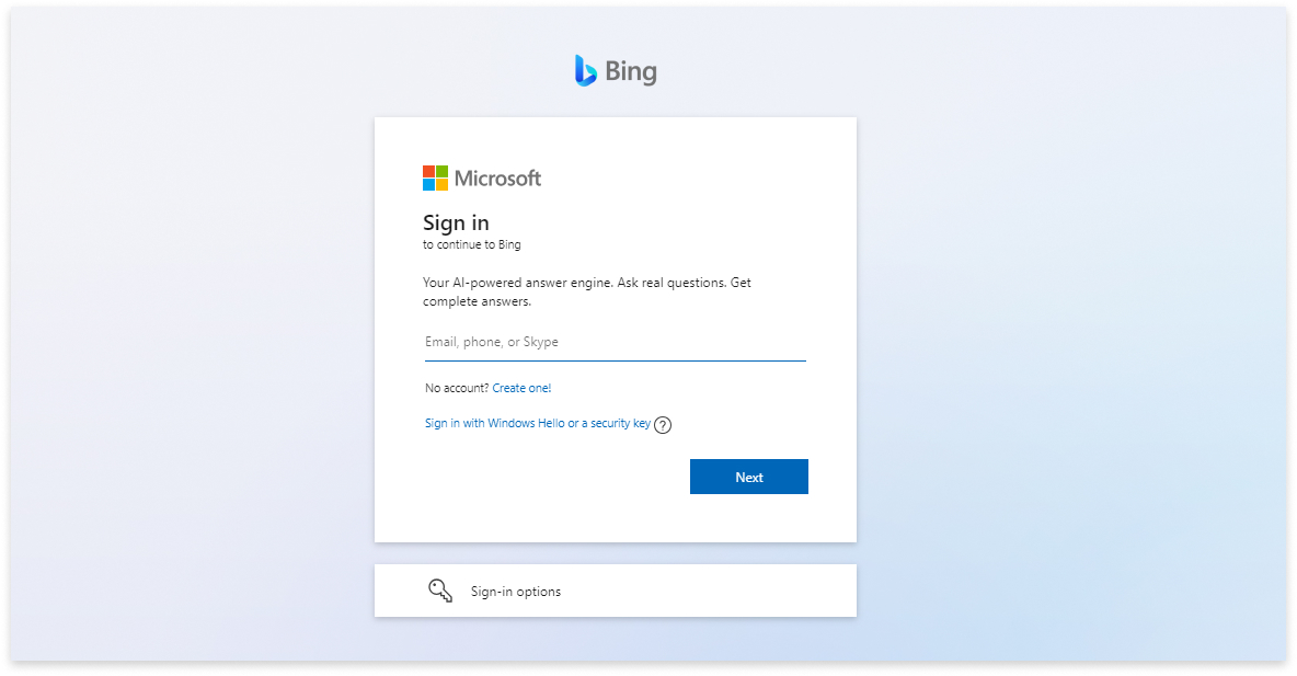Bing Chat Sign in 