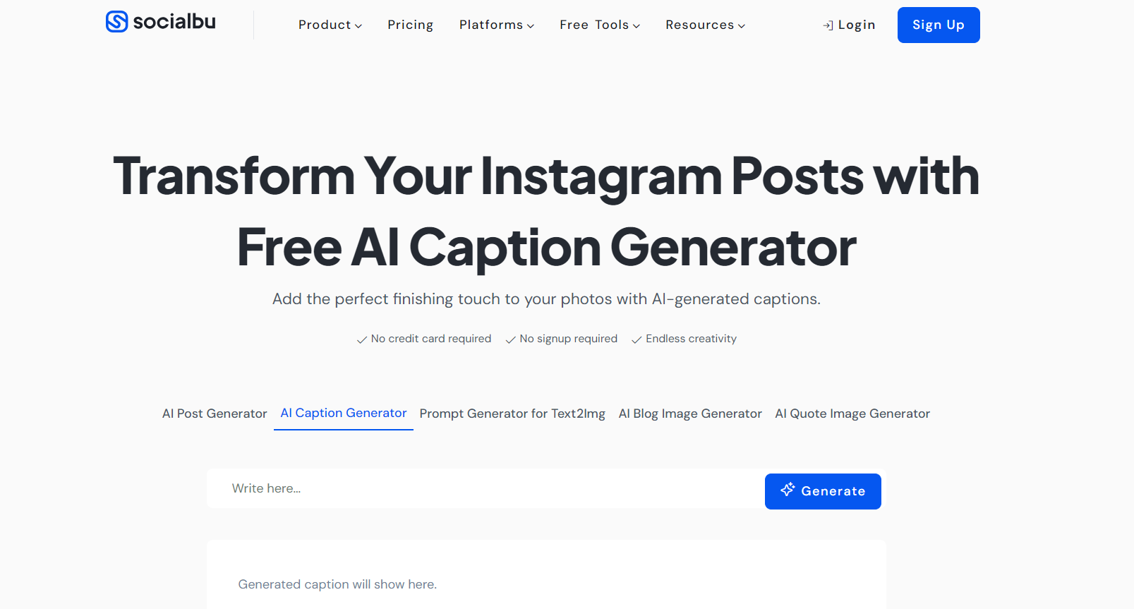 SocialBu AI Caption Generator