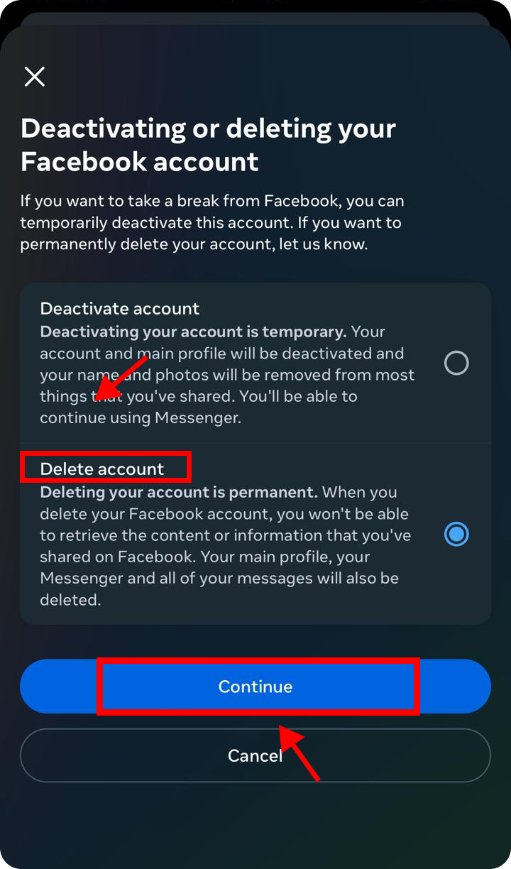 Delete Instagram account o iOS 