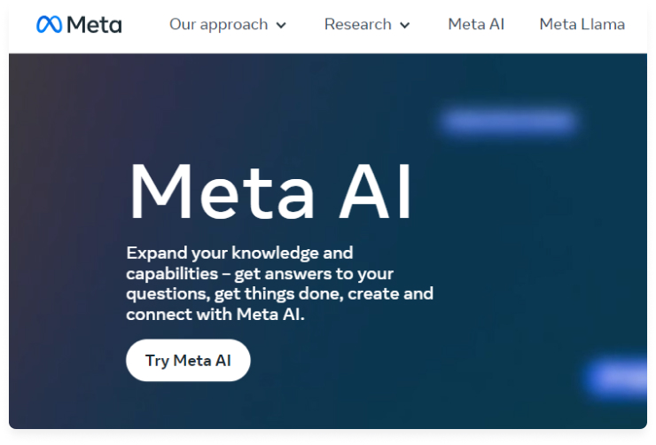 Meta AI webpage