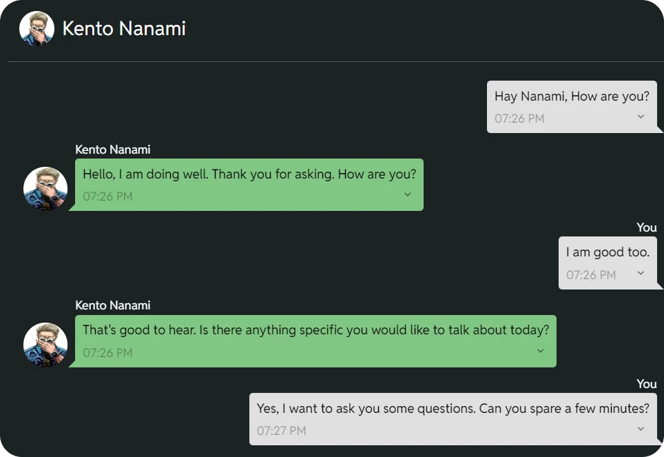 Interacting with Kento Nanami